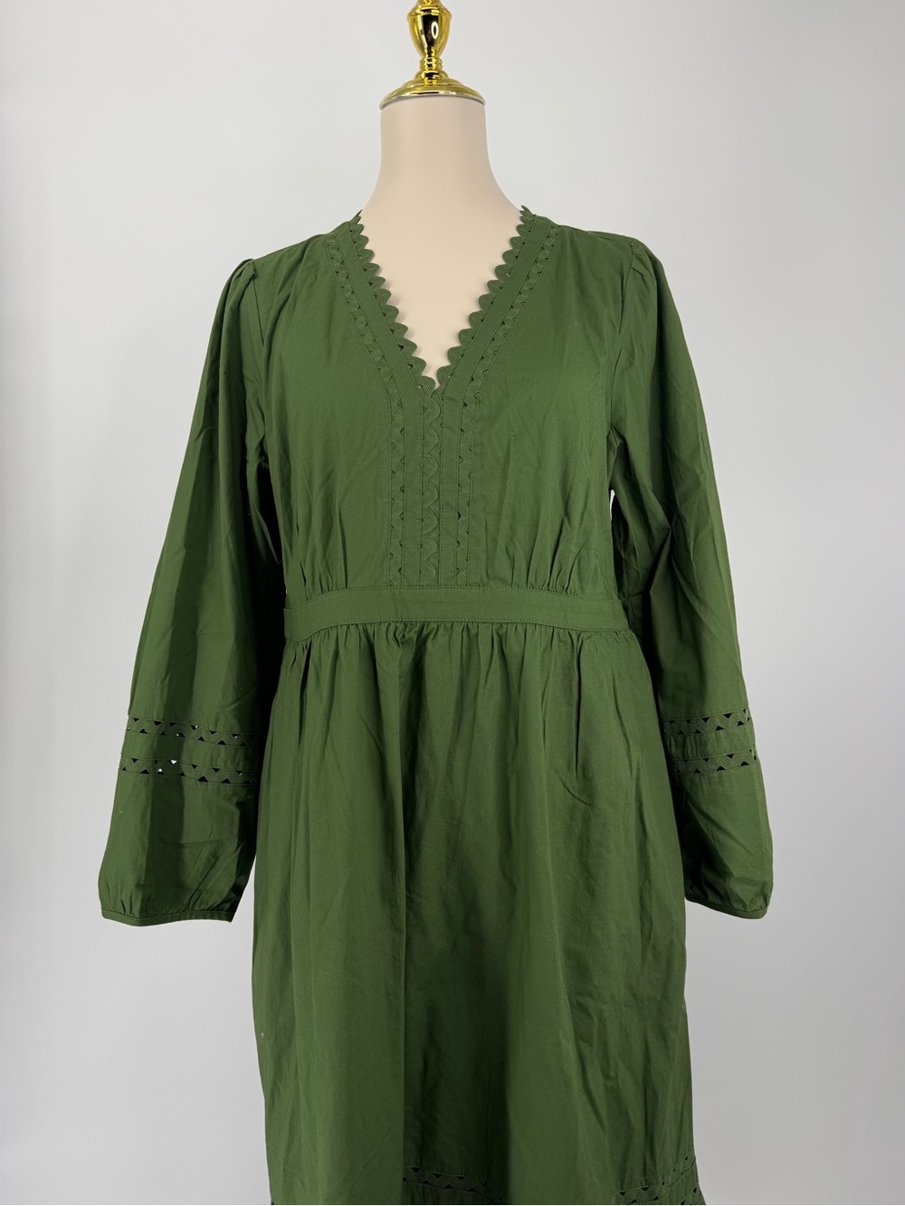 J. Crew, Cotton m Scalloped V-Neck Long Sleeve Dress,
